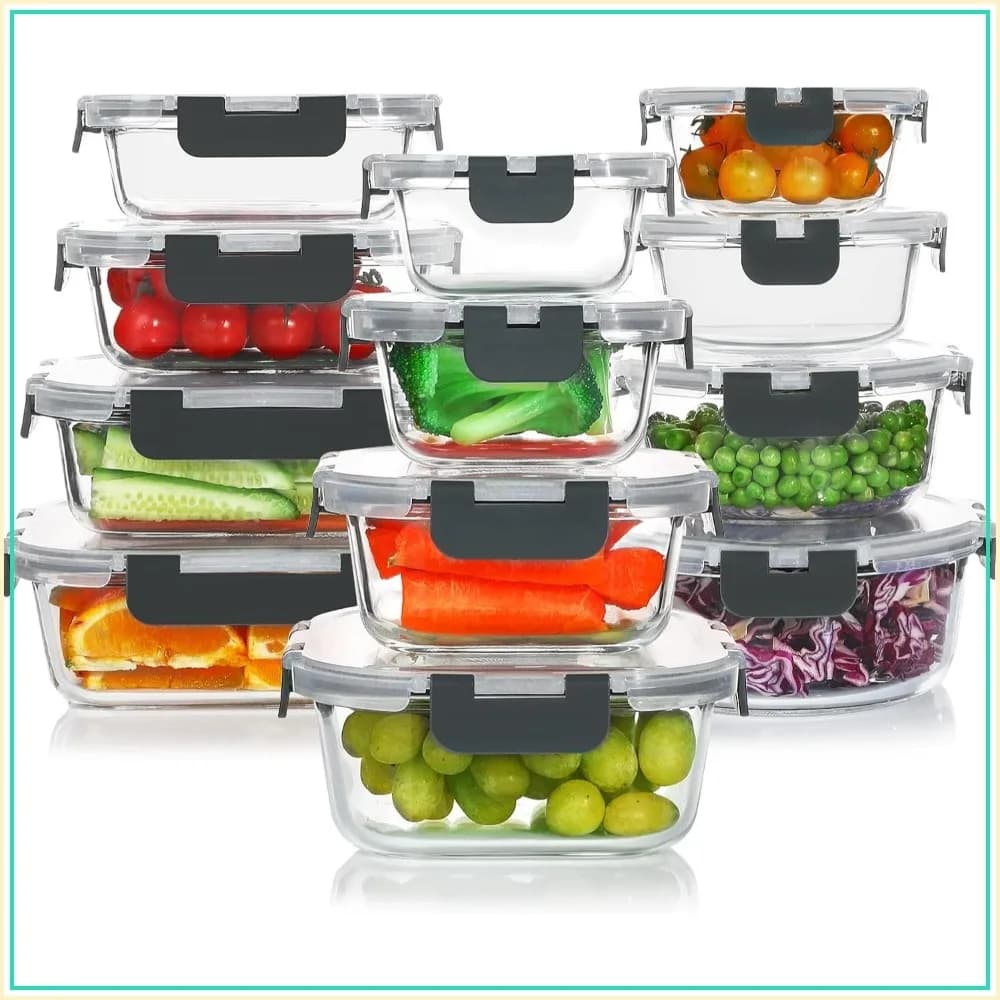 24-Piece Glass Food Storage Containers Set, Meal Prep, Airtight BPA-Free Lids, Oven & Microwave Safe, Gray