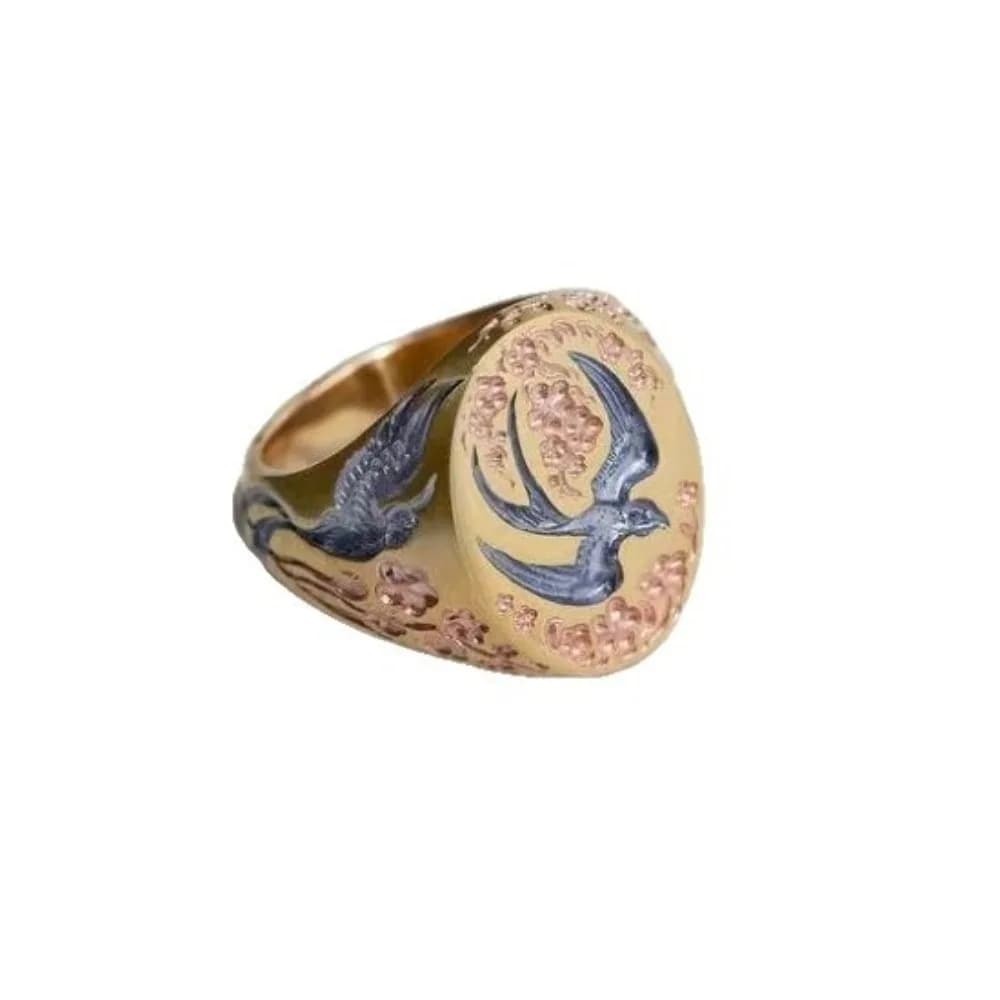 Anello Floreale Smaltato Estetico ed Elegante, Gioiello Vintage Squisito da Dito, Anelli con Uccelli di Lusso Leggero per Feste