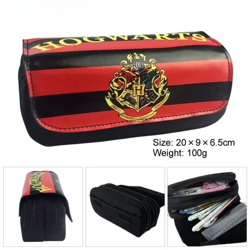 Harried Potter Pencil Case Four Houses Shield Logo Double Layer Zipper Pen Bag Stationery Gift
