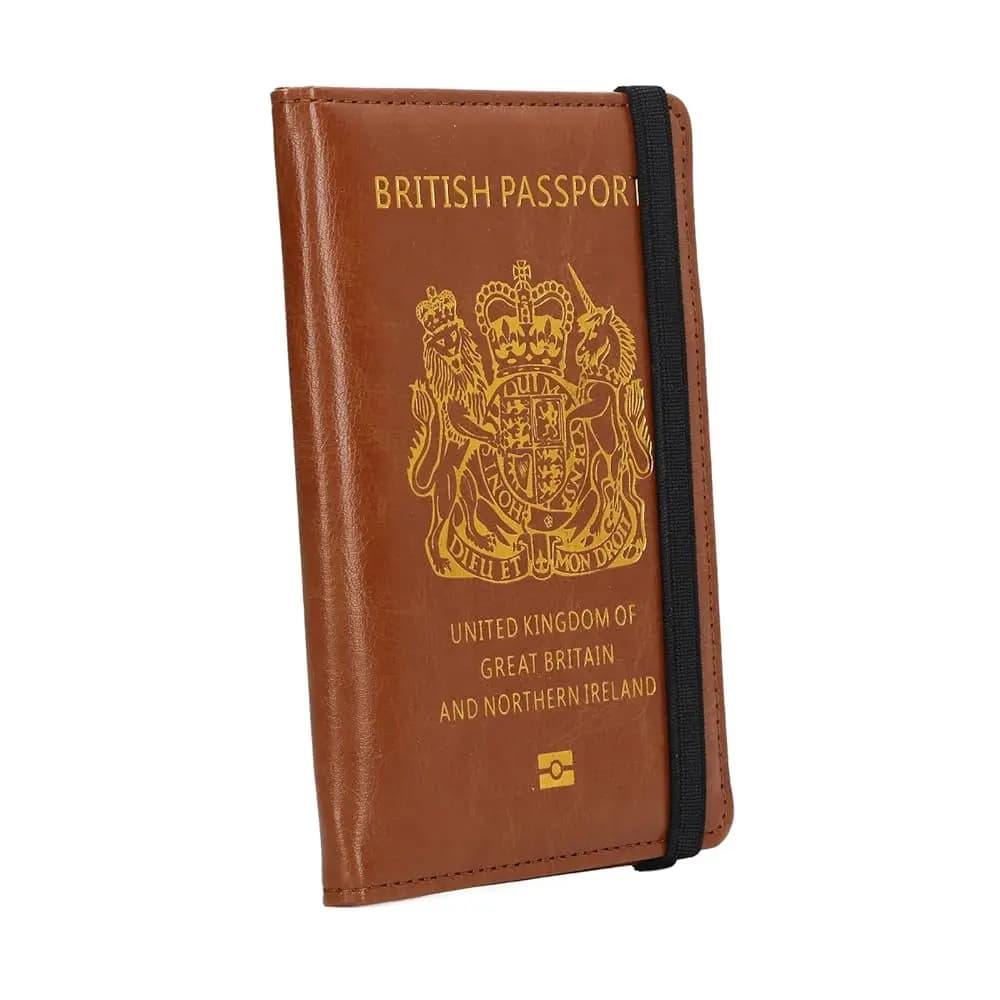 Portafoglio per Passaporto, Marrone, Porta Carte Multifunzione per Passaporto del Regno Unito per Affari