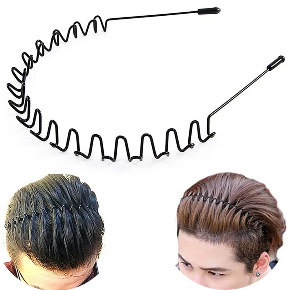 Men's Metal Hair Band Hair Band Unisex Black Corrugated Spring Outdoor Sports Facades for Men Clips for Circle Accessories Simp