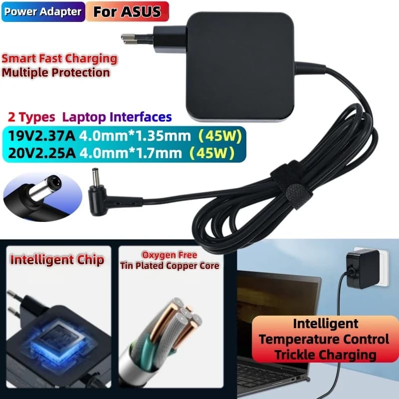 45W 19V 2.37A 4.0*1.35mm Laptop Ac Adapter Charger For Asus ‌ZenBook ‌Vivobook,20V2.25A 4*1.7mm Chromebook Smart Fast Charging