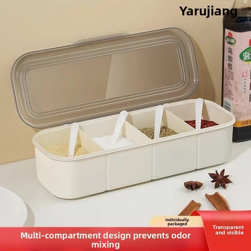Food Grade Kitchen Spice Container Set Multi Grid Salt Pot Combination Home Use Seasoning Jar with Spoon Covered St...