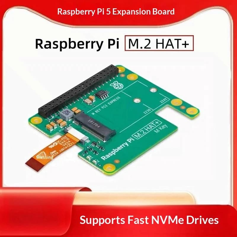 Raspberry Pi 5 expansion board PCIE to M2 adapter board SSDRaspberryPiM.2HAT + ssd high-speed transmission