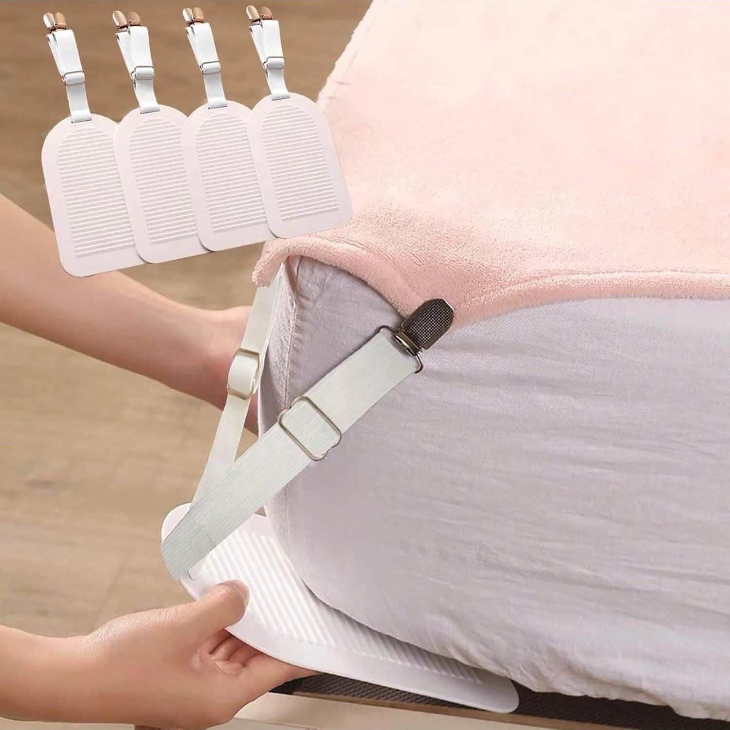 Bed linen clip Adjustable sheet metal straps Set of 4 elastic clips for bed linen with fixing corners for hotel home