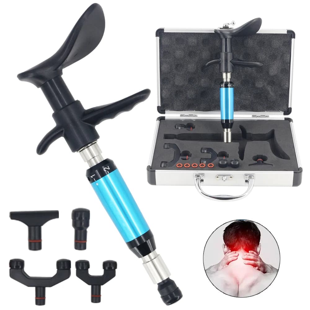 Manual Gun for Chiropractic Adjustment, Therapeutic Instrument for Vertebral Column Correction, 4 Heads, 300N Spinal Massage