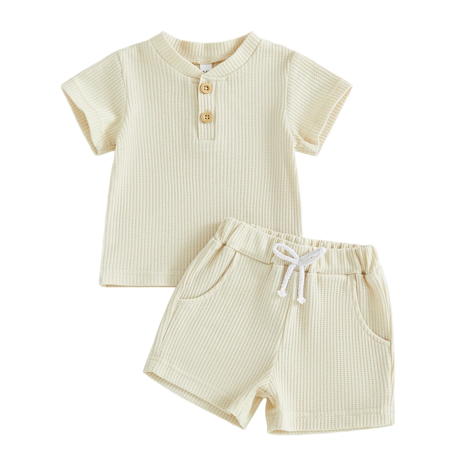 Set di abbigliamento per neonato da bambino Top a maniche corte in tinta unita alla moda con pantaloncini Completo da 2 pezzi