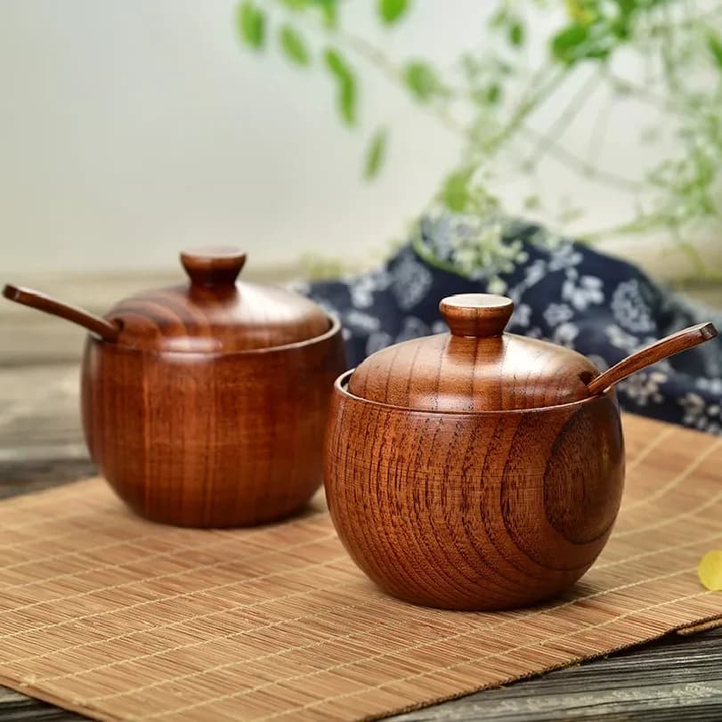 Set di Barattoli in Legno per Sale e Pepe con Coperchio, Contenitore per Condimenti, Scatola per Spezie, Organizzazione per Cucina