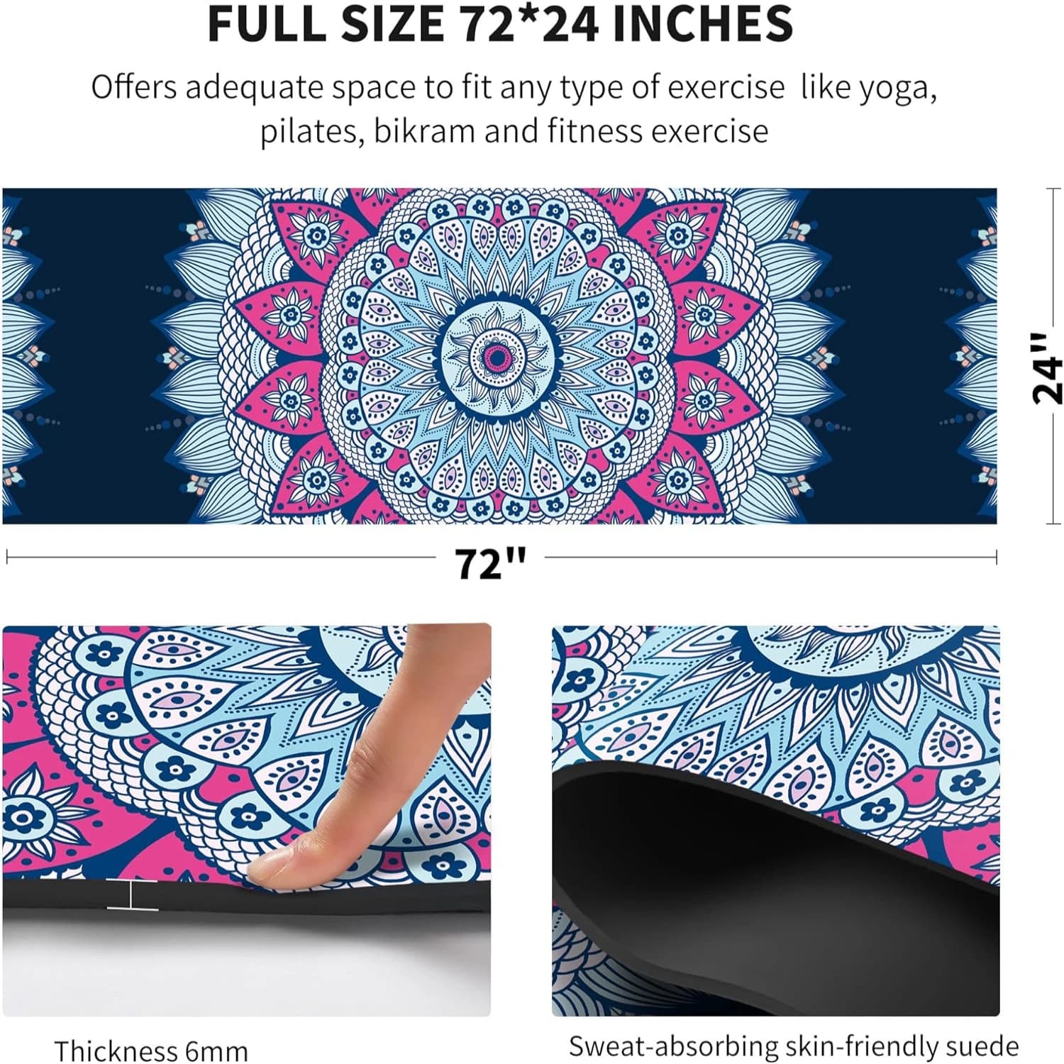 Ultimate Training Mat - Beautiful extra TPE yoga mat with non-slip surface and transport bag - Thickness 6 mm, size 72 x 24 inch - Ide