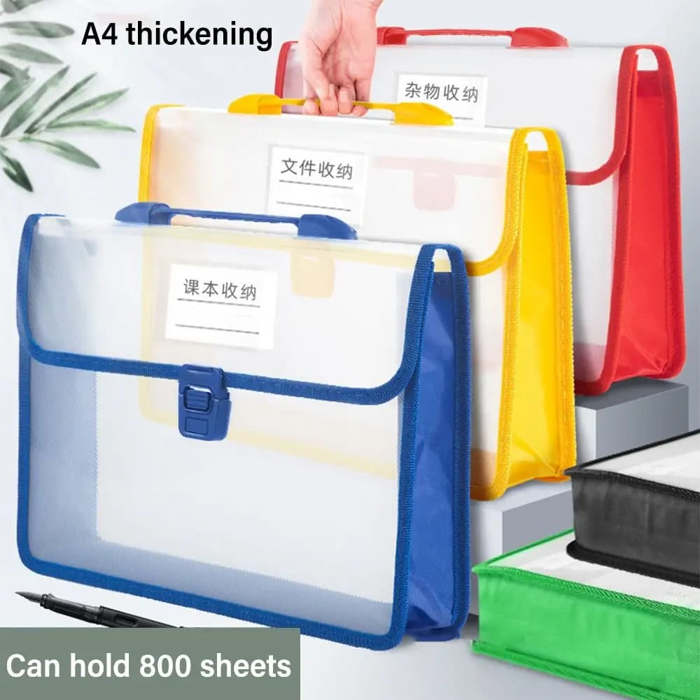 Cartelle di file A4 addensate Borsa di file portatile trasparente Organizzatore di file impermeabile Ufficio scolastico