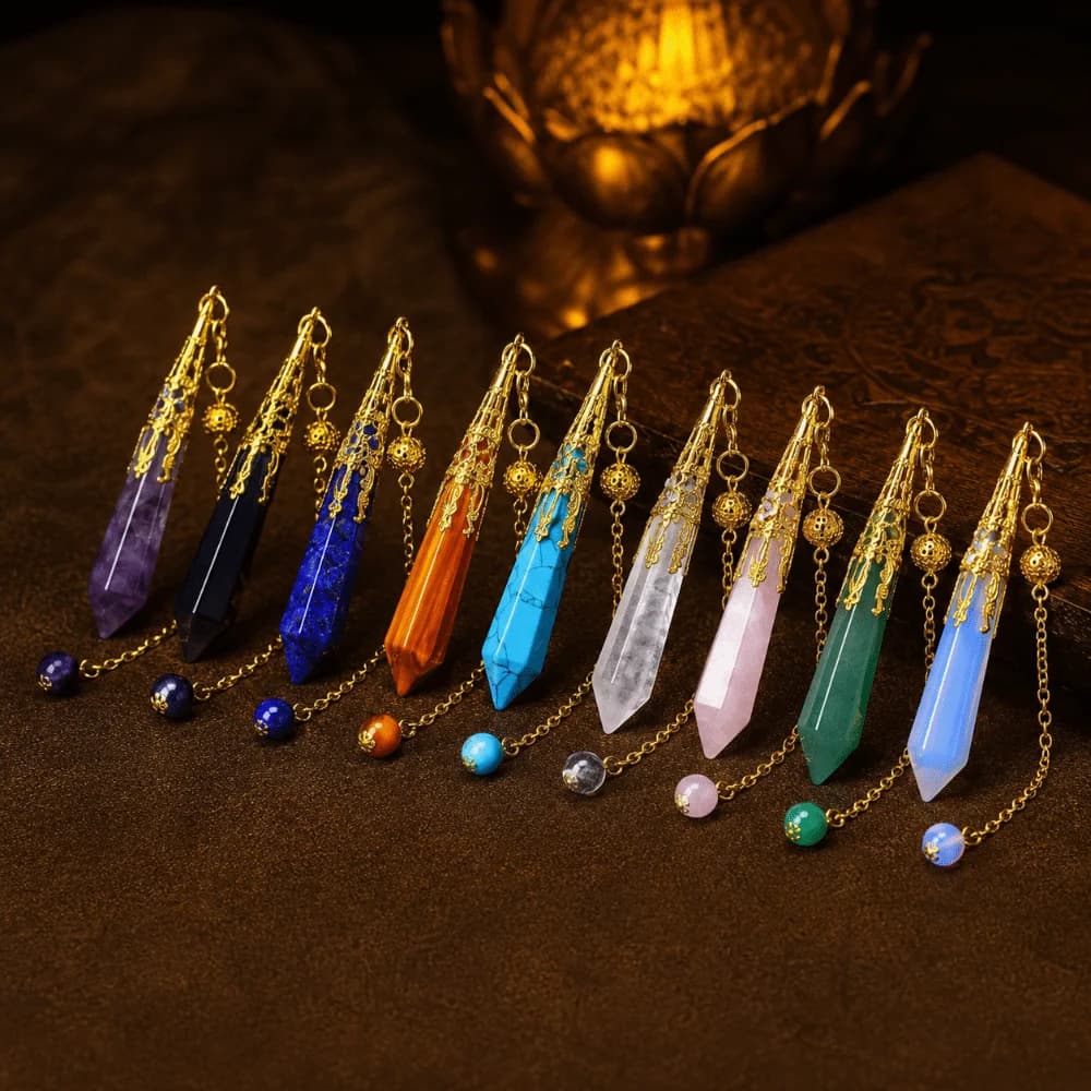 Hexagon Cone Natural Crystal Pendulums Energy Pointed Meditation Amethysts Pendulum Dowsing Spiritual Witch Spiritual Pendulos