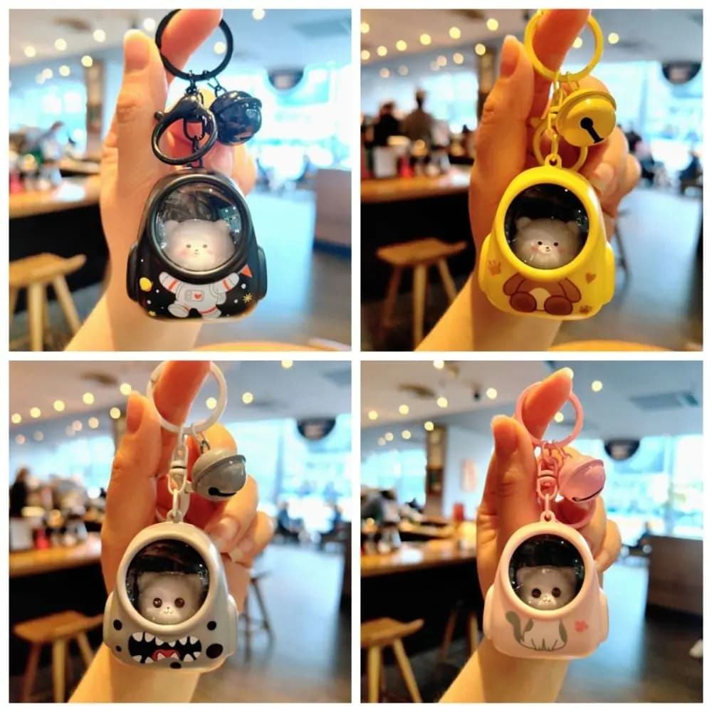 Portachiavi con luce a forma di gatto, orsetto o animale dei cartoni animati, ciondolo per zaino in stile coreano, simpatico accessorio per borsa per bambini