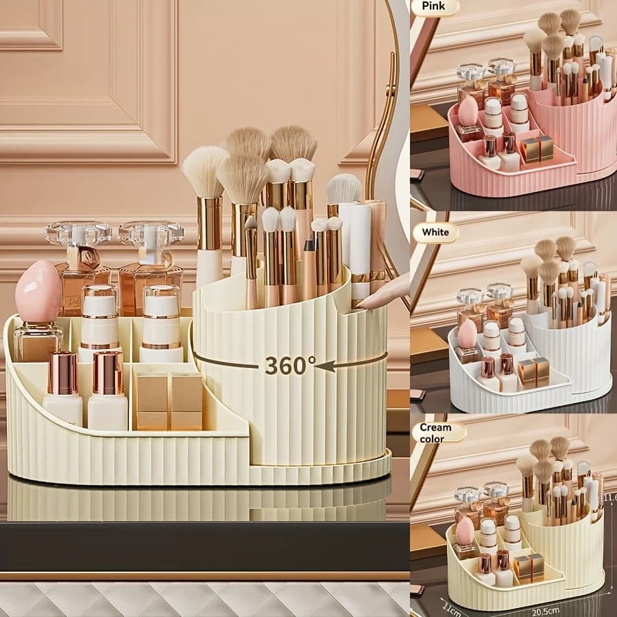 Organizer Trucchi Girevole a 360° in Plastica Resistente - Porta Pennelli, Rossetti, Cosmetici e Cancelleria - Salvaspazio per Vanity