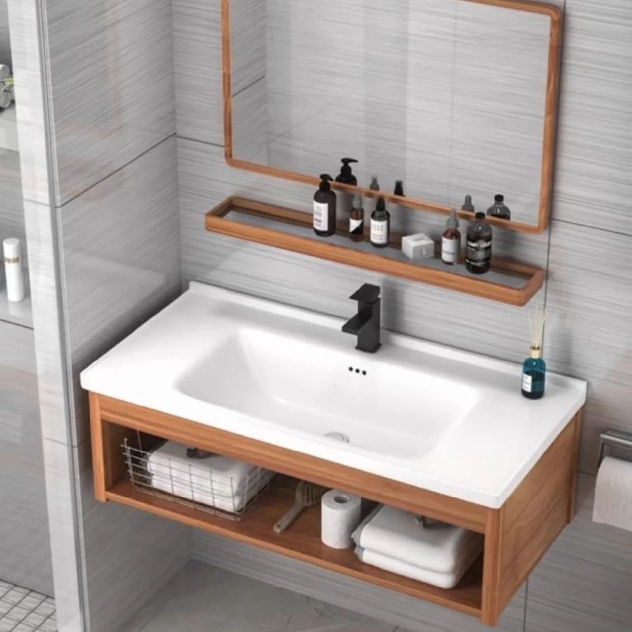 Mobile da bagno in alluminio spaziale Lavabo in ceramica Lavabo da balcone Lavabo combinato, lavabo da appoggio, piccolo appartamento