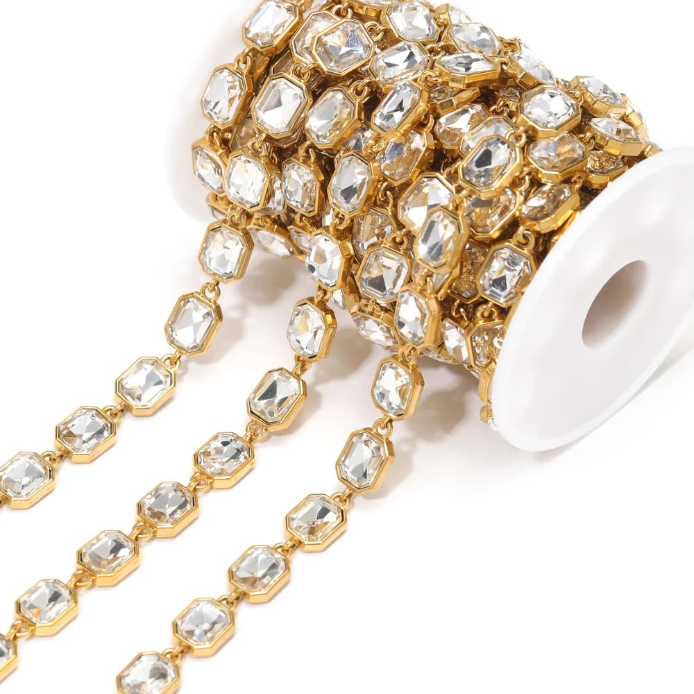 Catena in Acciaio Inossidabile da 1 Metro con Zirconi, per Creazione di Gioielli di Lusso, Materiale per Bracciali e Collane