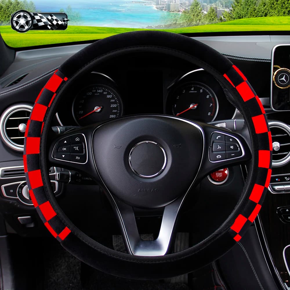 14,5-15 inch black and white plush cover, universal fit, without inner ring, decorative accessories for racing cars