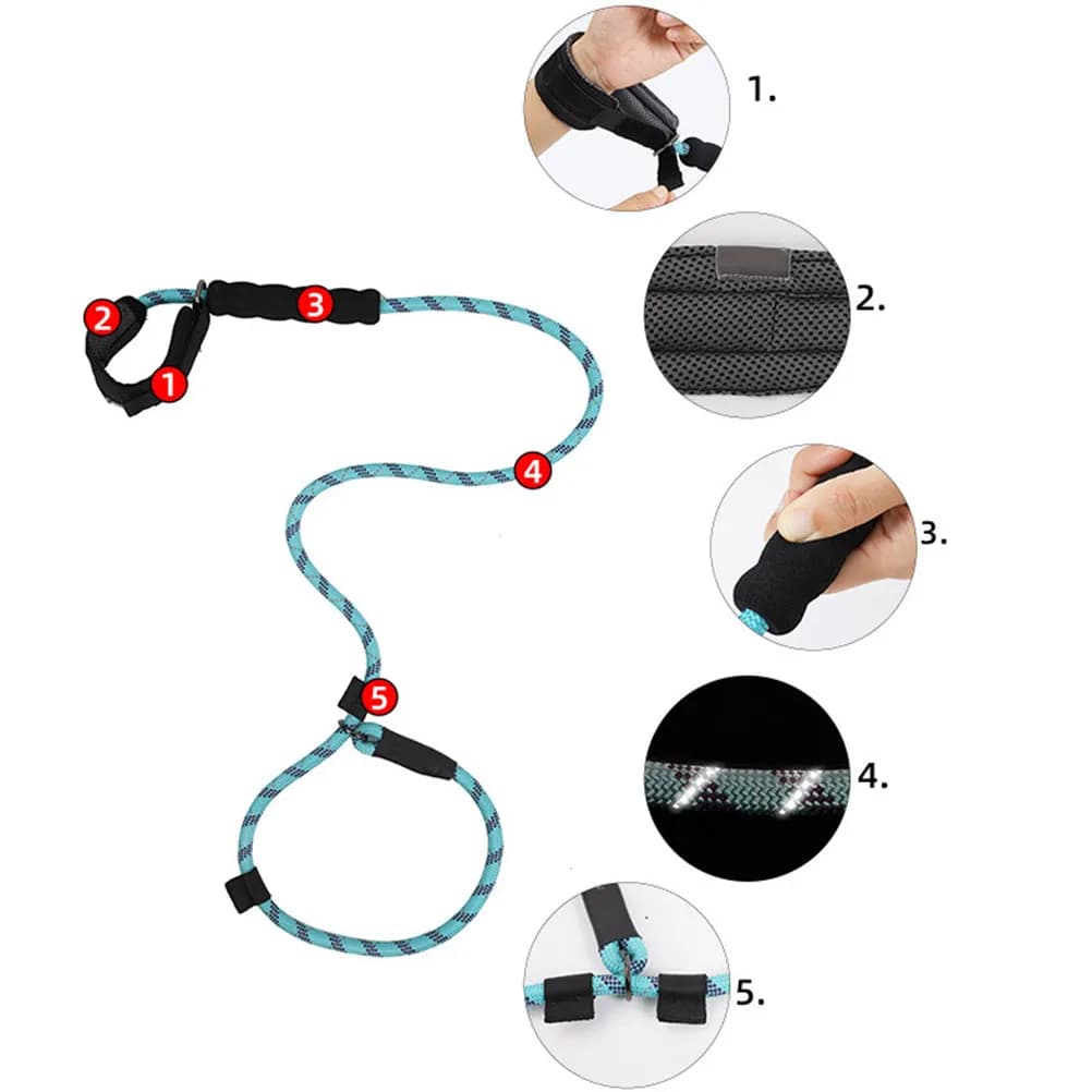 Reflective Nylon Dog Leash for Strong Pullers Ergonomic Handle Rope Burn Protection Night Safety Running Walking Training