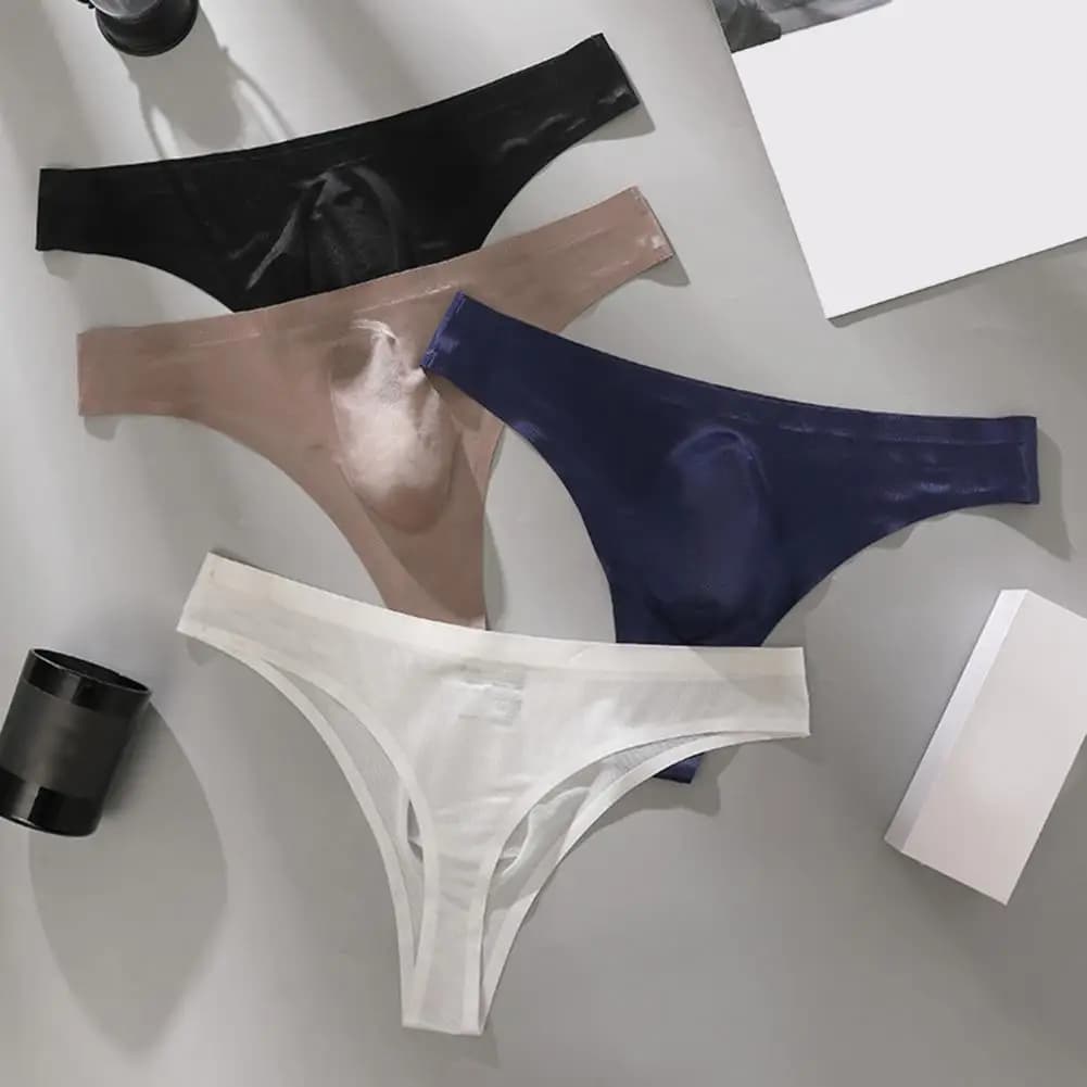 Men Briefs High Elasticity Fit Tight Cut Letter Print Panties Sexy Sports Gym Thin Ice Silk Seamless Underwear Bulge Pouch Brief