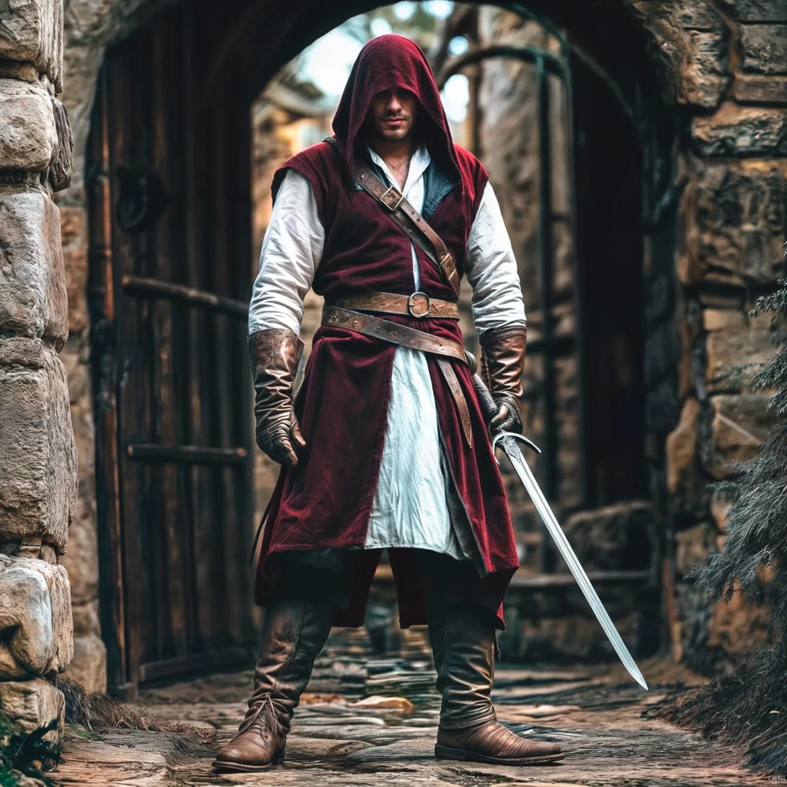 Soprabito medievale da uomo, tunica con cappuccio in lino, mantello Renfaire, cosplay LARP Ranger