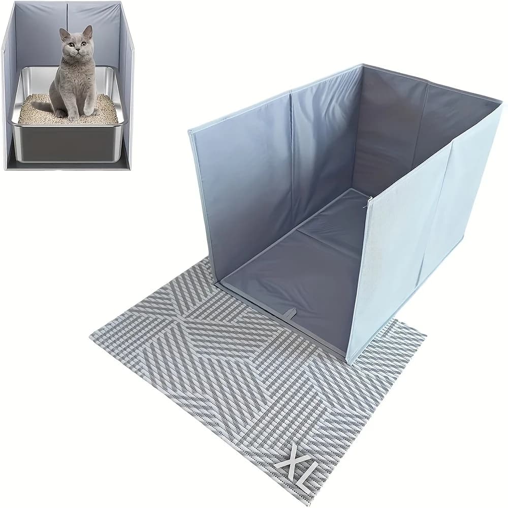 Recinto antispruzzi per lettiera per gatti (19.5"*16.93"*27.75"), barriera portatile pieghevole per lettiera per gatti, protezione aperta anti-sporco per lettiera per gatti e contenitore resistente alle macchie, protezione antispruzzi per lettiera per gatti