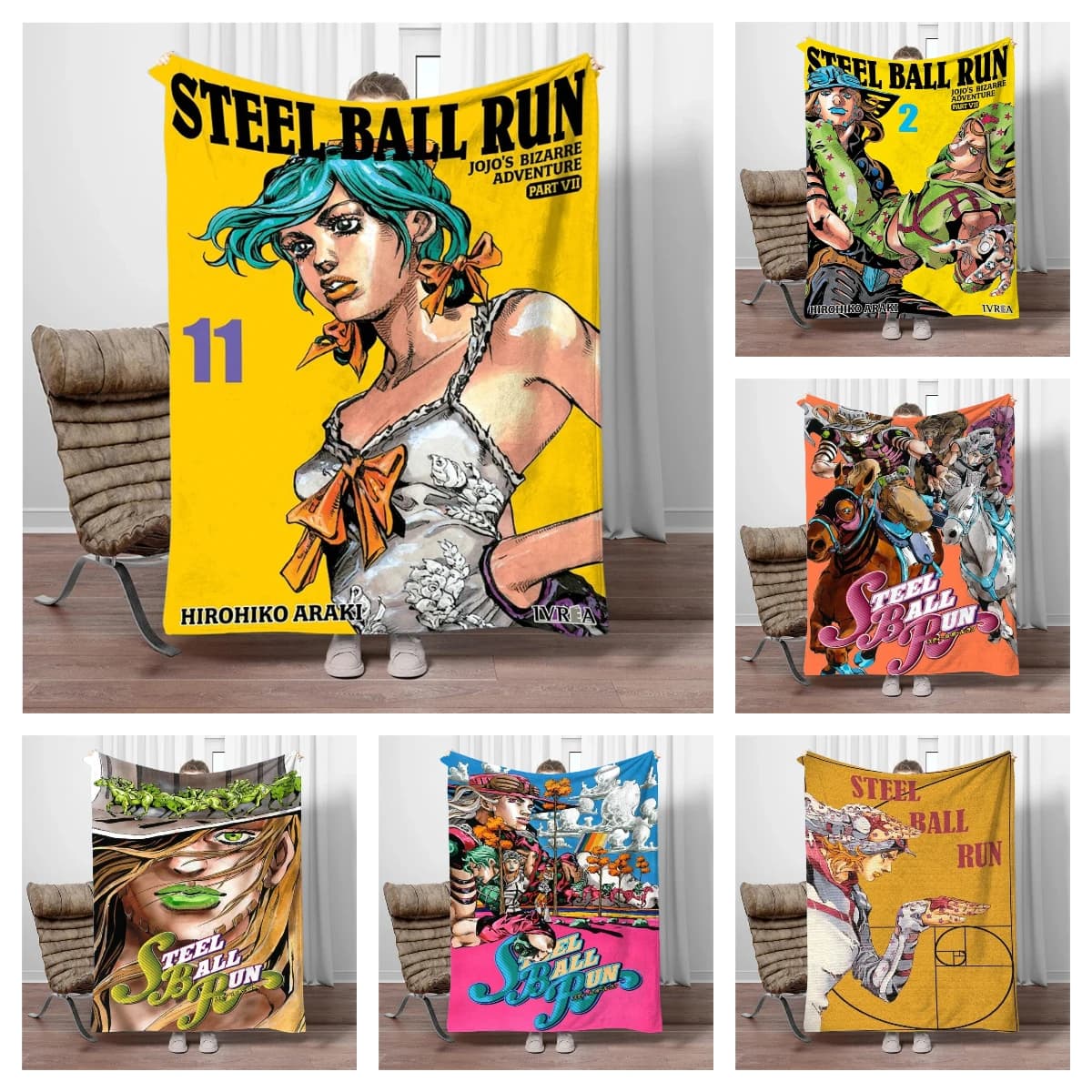 Coperta in flanella con motivo anime giapponese Steel-Ball-Run, morbida e calda, ideale per divano, ufficio, letto, campeggio e viaggi.