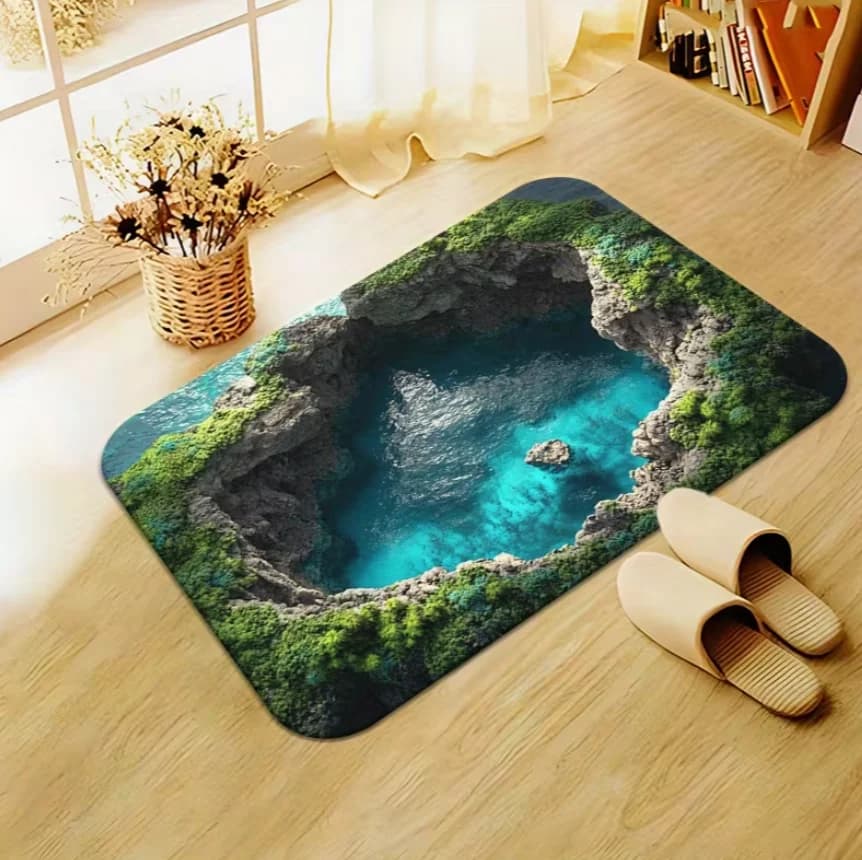 Anti-slip mat with Visive Effect 'Cliff Hole' High Definition Printed for Kitchen, Bathroom, Living and Yoga