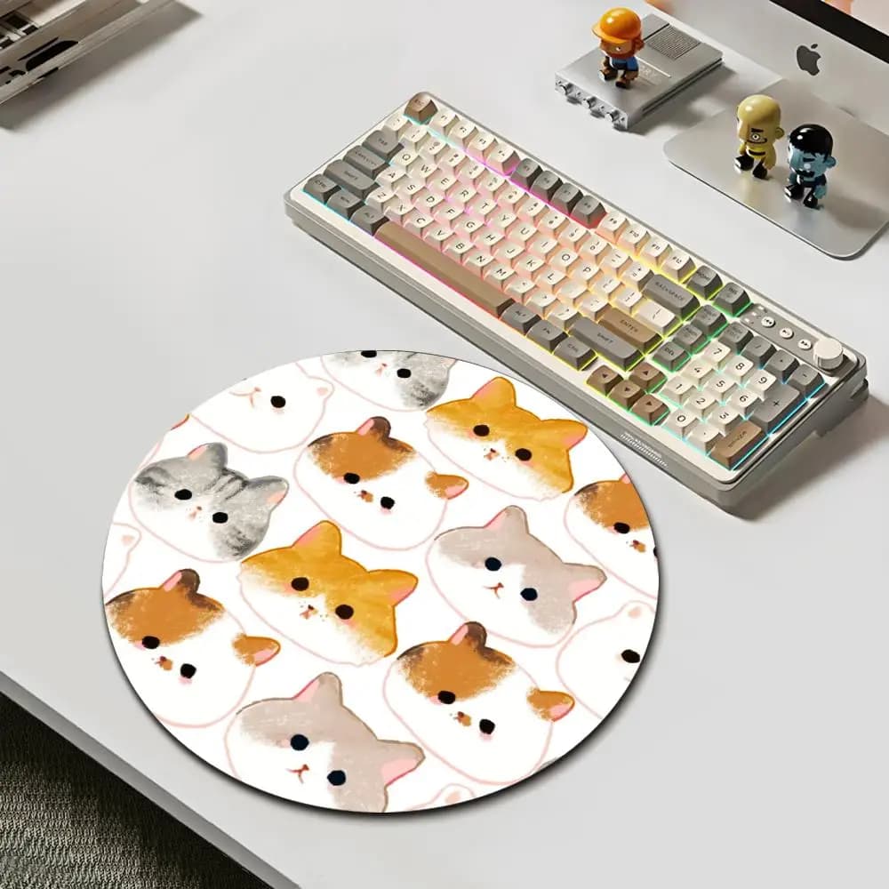HYBXAXC Tappetino per mouse rotondo con faccia di gatto, tappetino circolare con base in gomma antiscivolo per ufficio, giochi, decorazioni per la casa