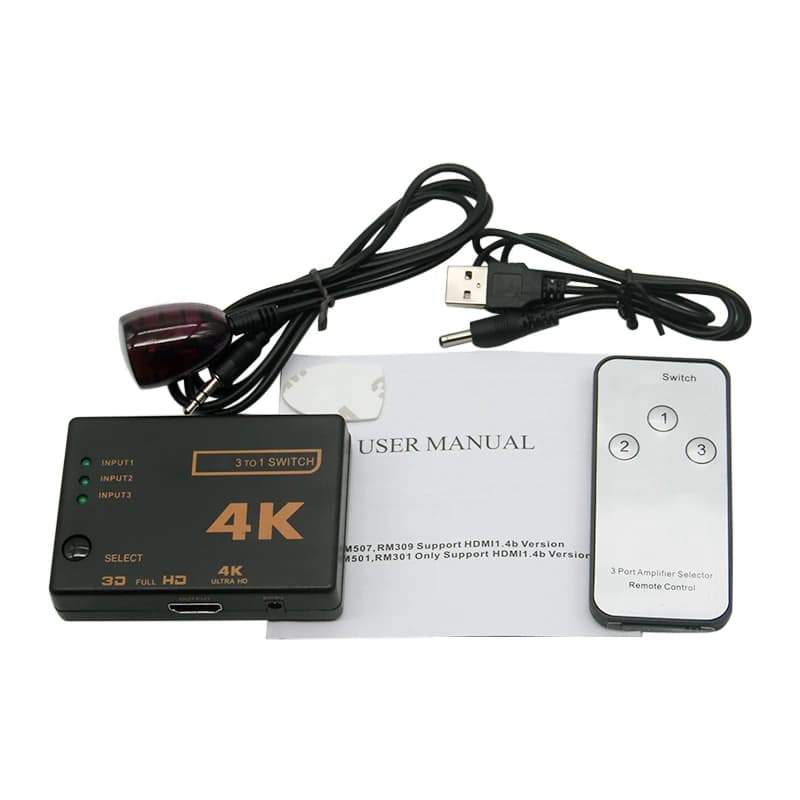 Splitter 4K adapter * 2K 3x1HDMI-Compatible Switcher Audio Video HDTV with remote control for XBOX360 DVD PS3 projector