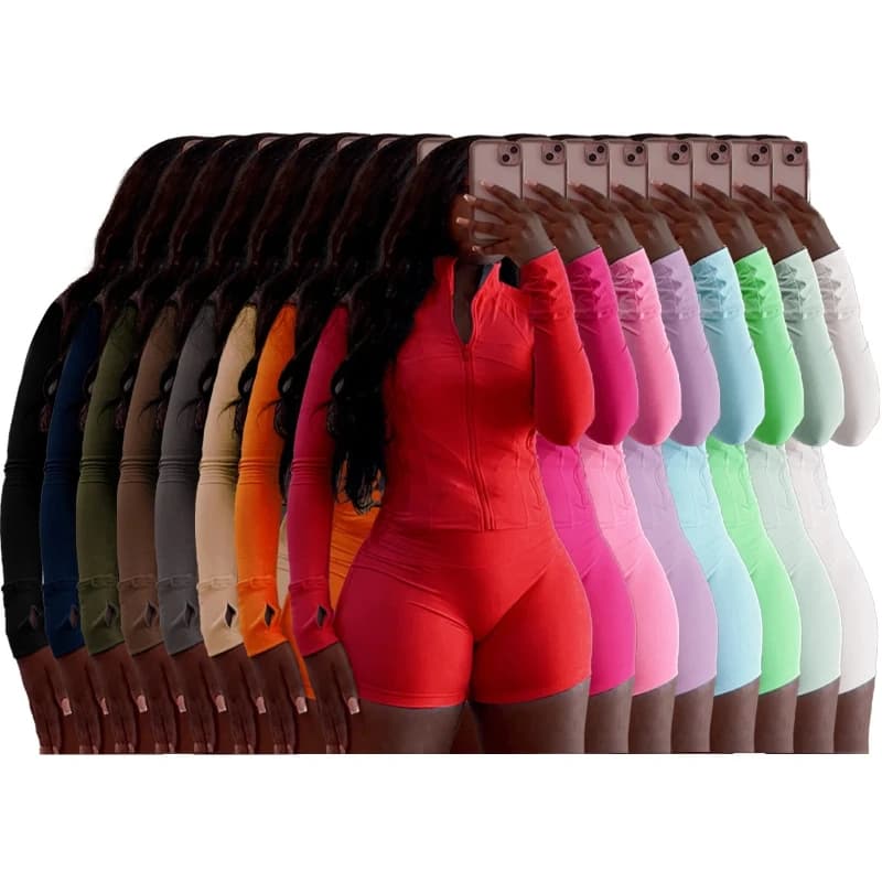 Popular Women's Suitable for All Seasons New Sports Cycling Casual Sexy Tight Long-sleeved Shorts Two-piece Set