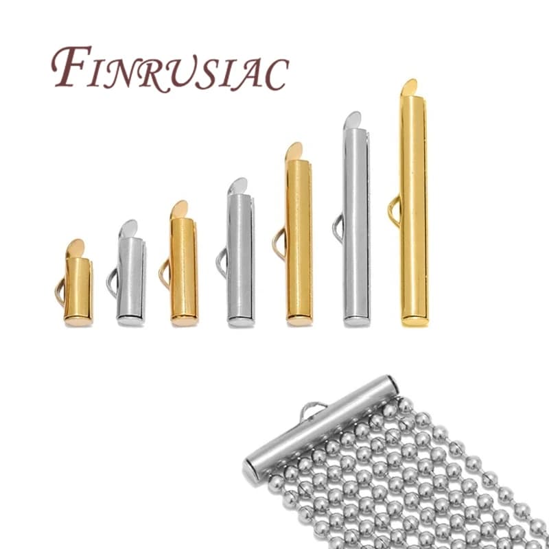 Tappi terminali a crimpare placcati in oro 18 carati Chiusure scorrevoli Tappi terminali con cursore per tubi Connettori per accessori per braccialetti fai da te, chiusure a catena a sfera