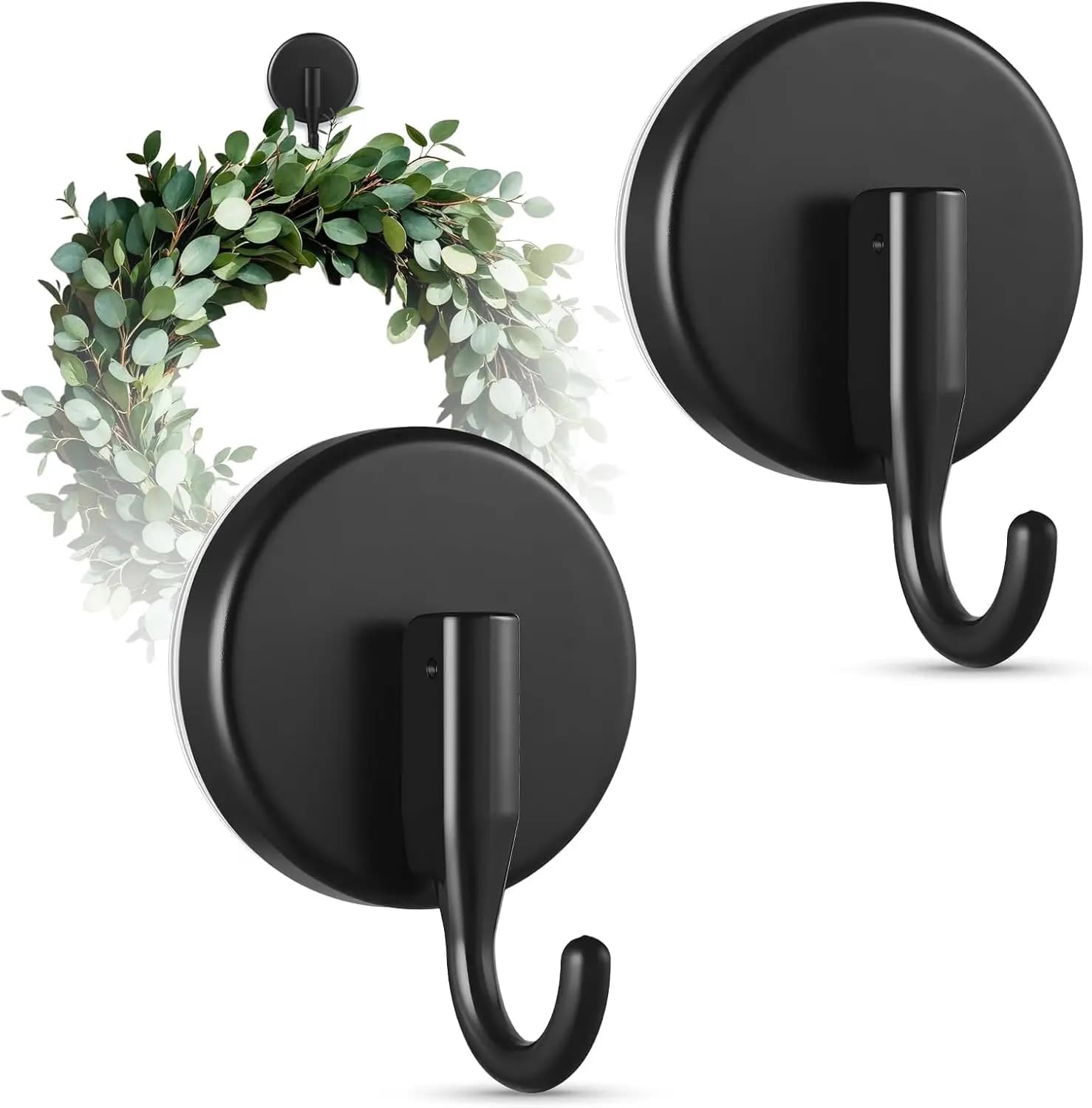 Suction Cup Wreath Hanger, Upgraded Reef Hook for Front Door, Window, Over Door, All-Season Holiday Decor (Black, 2-Pack)