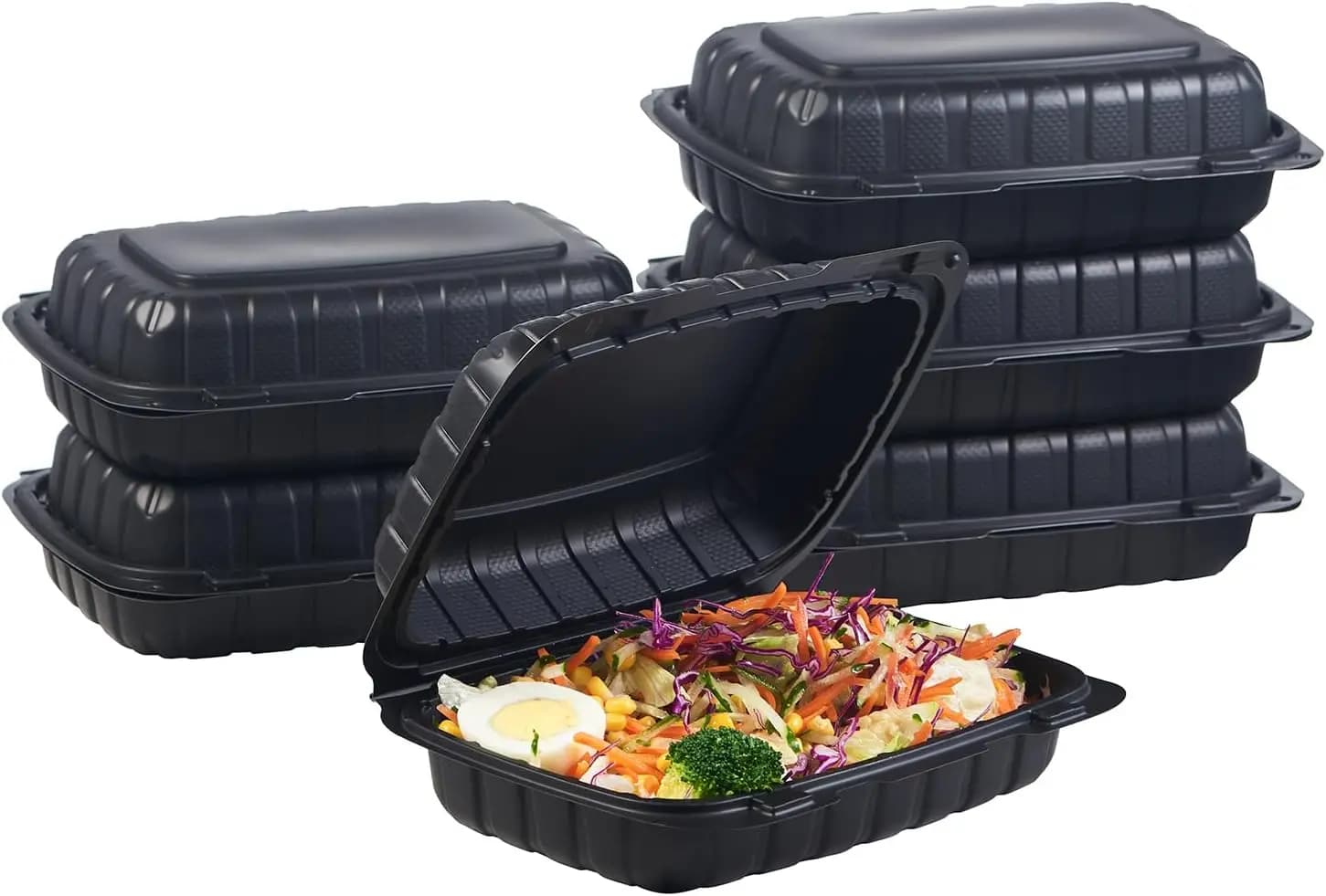 Contenitori in Plastica a Conchiglia 9x6 Monocomparto, Confezione da 50, Resistenti, Usa e Getta, con Coperchio a Chiusura Sicura, Scatole per Cibo da Asporto