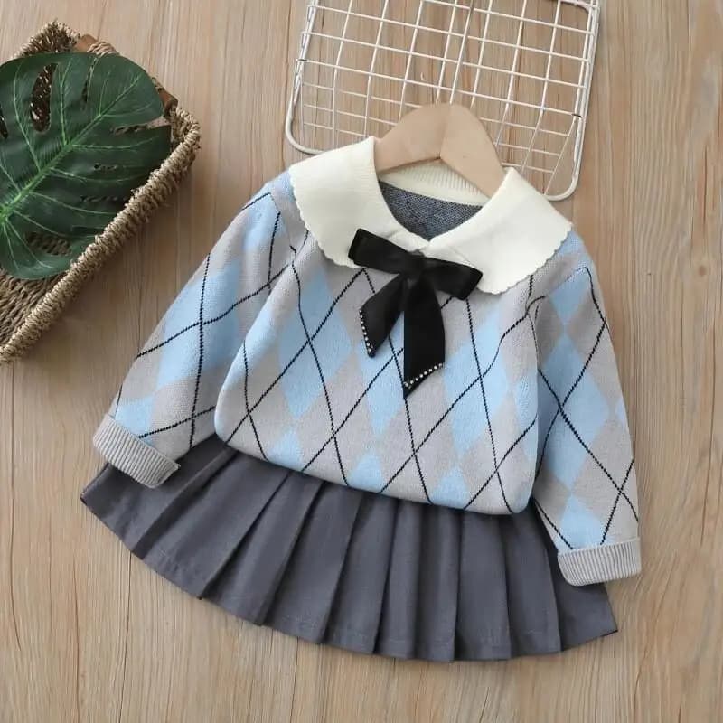 Moda Set da 2 pezzi Abbigliamento per bambini Gonna a pieghe JK per ragazze 2025 Primavera Nuovo stile Cappotto per ragazza straniera per ragazze in stile college