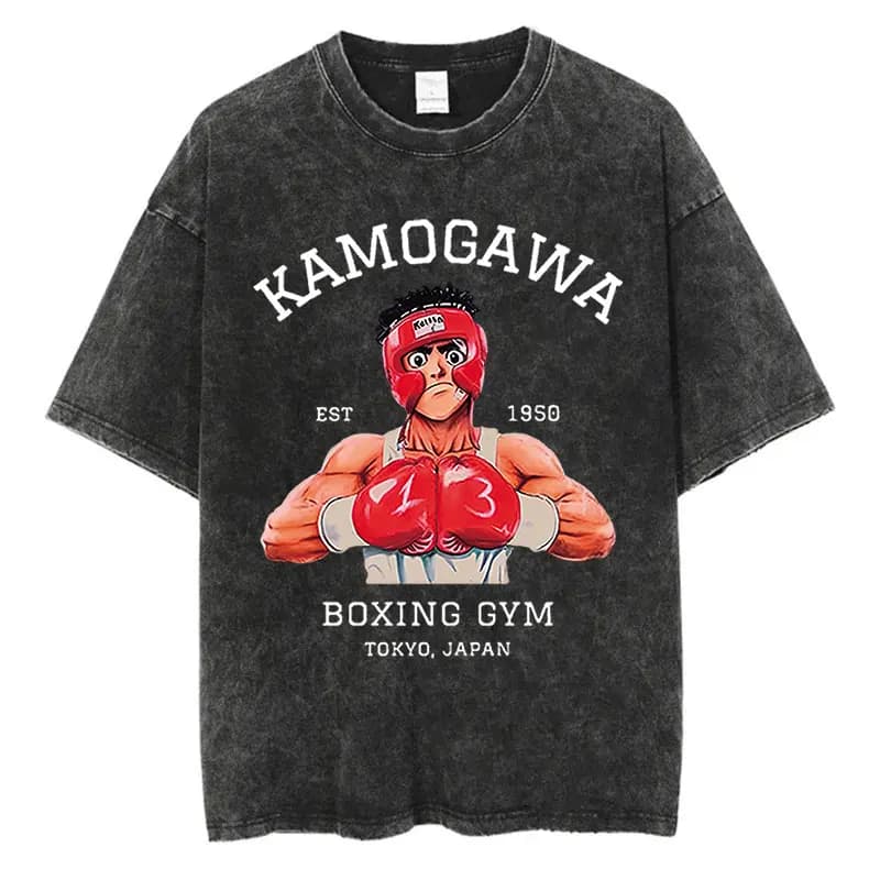 T-shirt vintage in cotone lavato Anime Hajime No Ippo Kamogawa Boxing Gym T-shirt larghe Uomo Donna Y2K Hip Hop Summer Top Tee