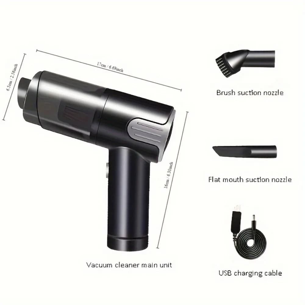 Aspirapolvere per Auto Wireless Argento, Ricaricabile USB, Aspirapolvere Portatile per Casa e Ufficio, Mini Aspirapolvere da Scrivania