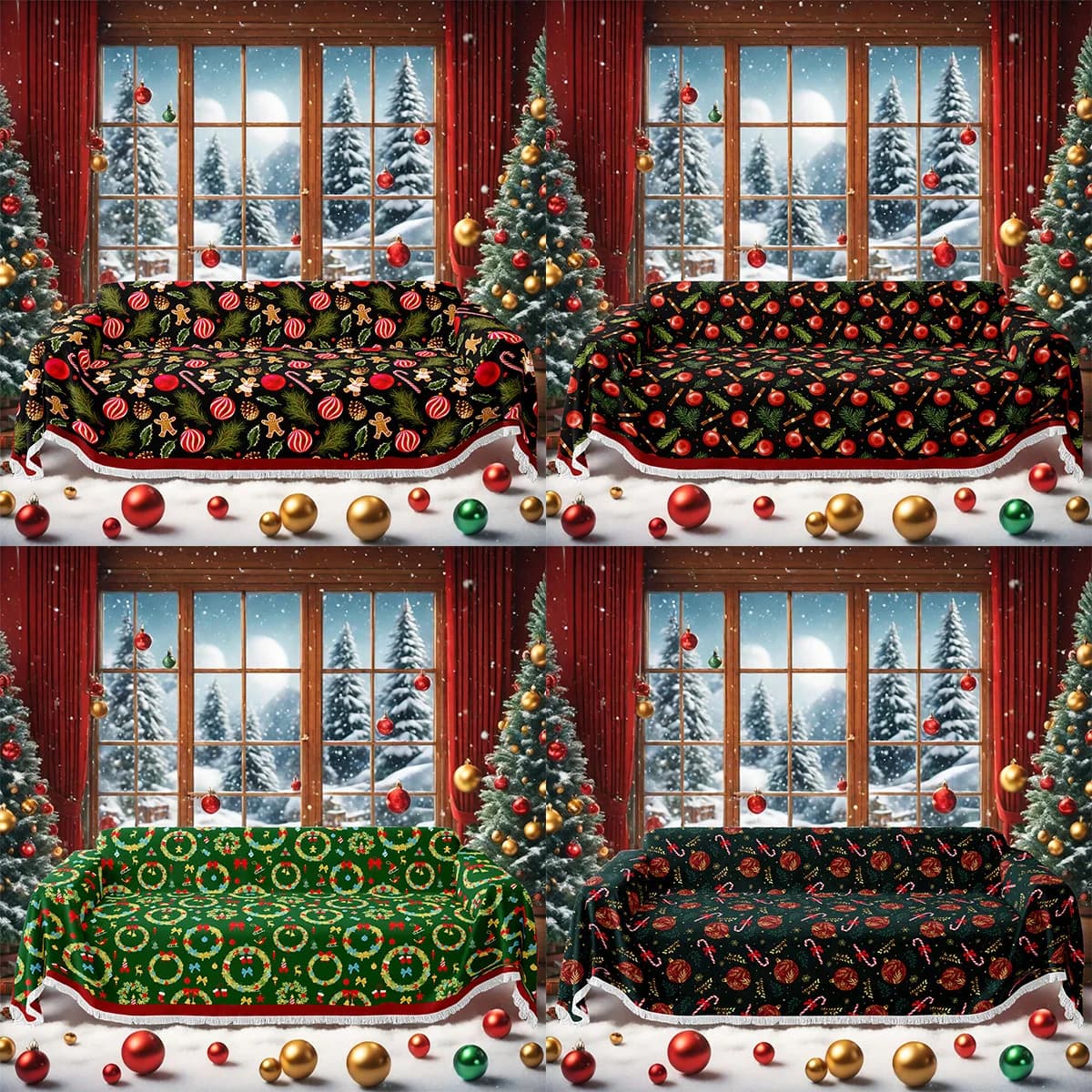 2026 New Christmas Style Sofa Throw Blanket Cat-Proof, All-season Universal Sofa Cover Living Room Sofa Covers Christmas Decor