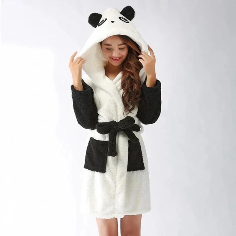 Adults Animal Flannel Bath Sleepwear Women Bathrobe Nightgown Thick Warm Robe Winter Panda Unicorn Cartoon Plush Pajam NM31