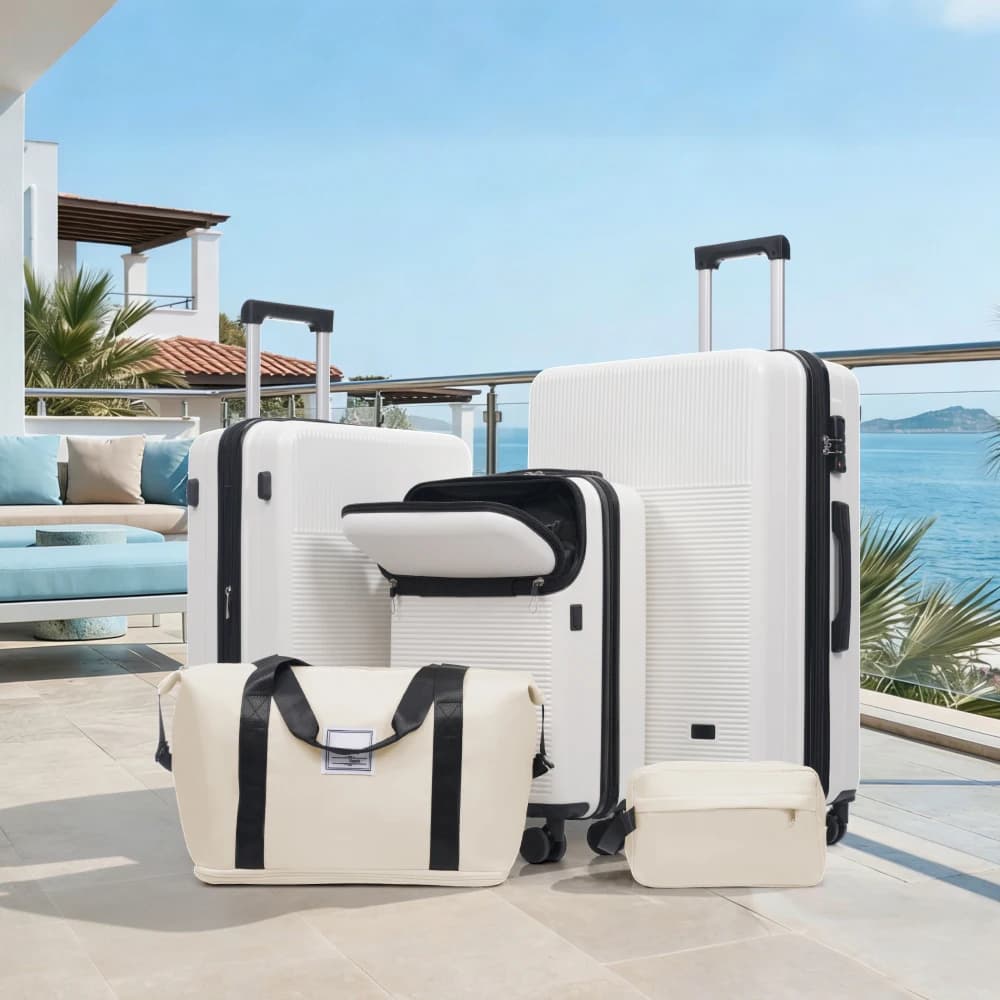 Set di 5 valigie rigide semi-apribili con porta USB, lucchetto TSA, doppie ruote girevoli, leggere, bagaglio a mano da viaggio
