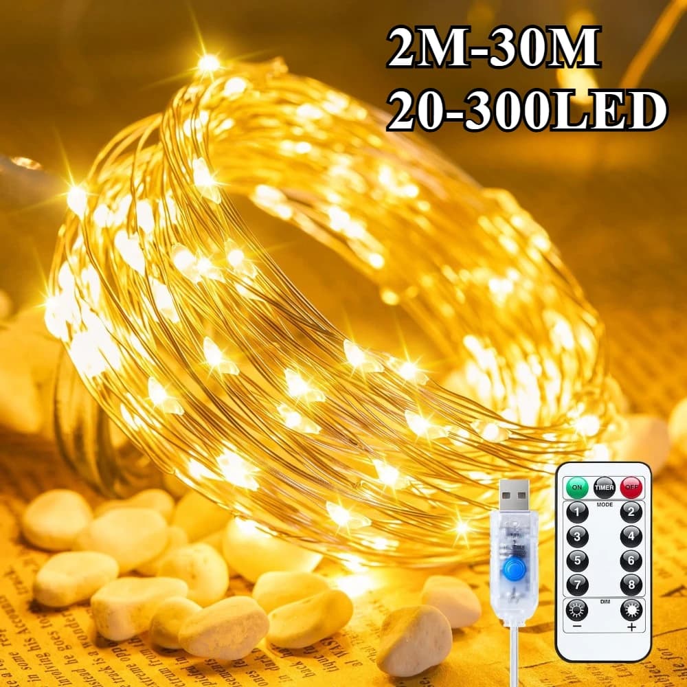2M-30M LED String Lights USB Rame Filo d'argento Ghirlanda Luce Lucine impermeabili per Natale Festa di nozze Decorativa