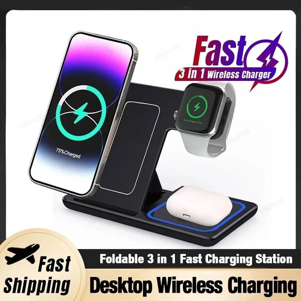 Caricabatterie wireless magnetico a ricarica rapida 3 in 1 da 30 W per iPhone 15 14 13 Caricatore con supporto pieghevole per stazione dock AirPods Apple Watch