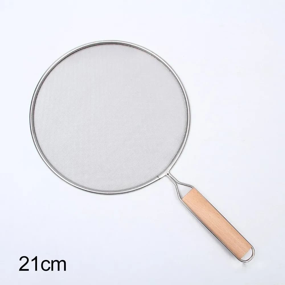 Paraspruzzi in Acciaio Inox a Maglia Fine con Manico in Legno per Uso su Padella in Cucina Domestica