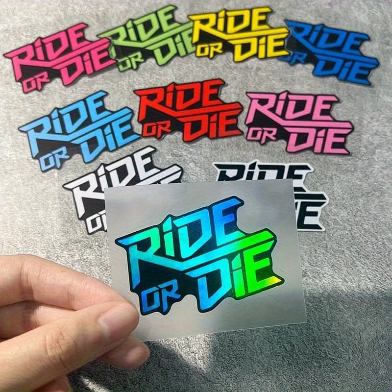 Waterproof Holographic Biker Text Decals RIDE OR DIE Vinyl Stickers for Motorcycle Bike Helmet Laptop