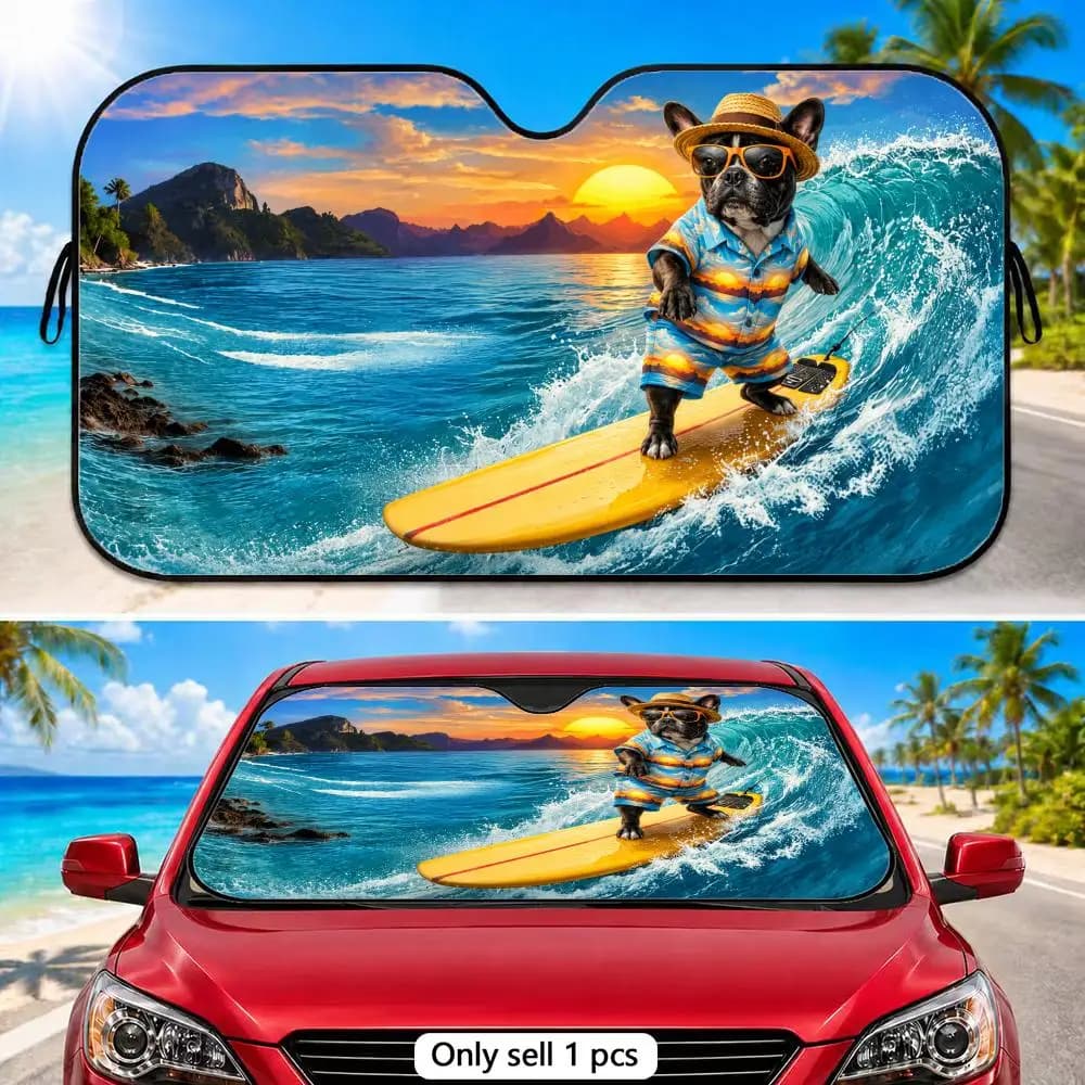 Parasole per Parabrezza Surfing Puppy in Lamina di Alluminio con Protezione UV Riflettente, Isolamento Termico, Pieghevole, Adattabile Universalmente