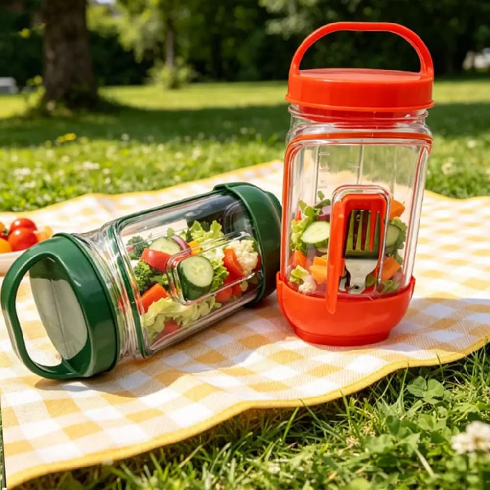 Contenitore per Insalata con Apertura Laterale, Scatola Ermetica per Preparazione Pasti con Scomparto per Condimenti, Ciotola Riutilizzabile per Viaggi e Ufficio