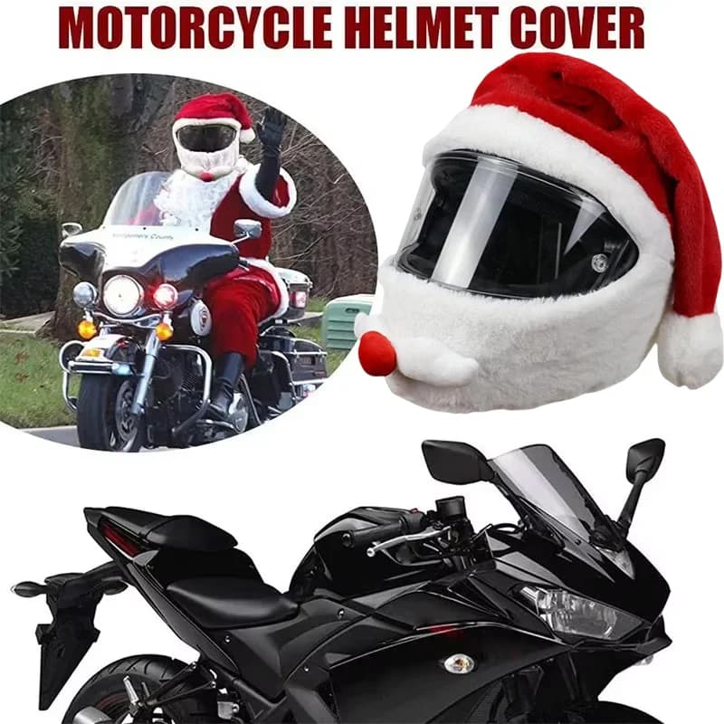 Copri casco natalizio universale per moto Cartone animato Babbo Natale soffice set di peluche Copri testa di giunzione per cosplay di Natale