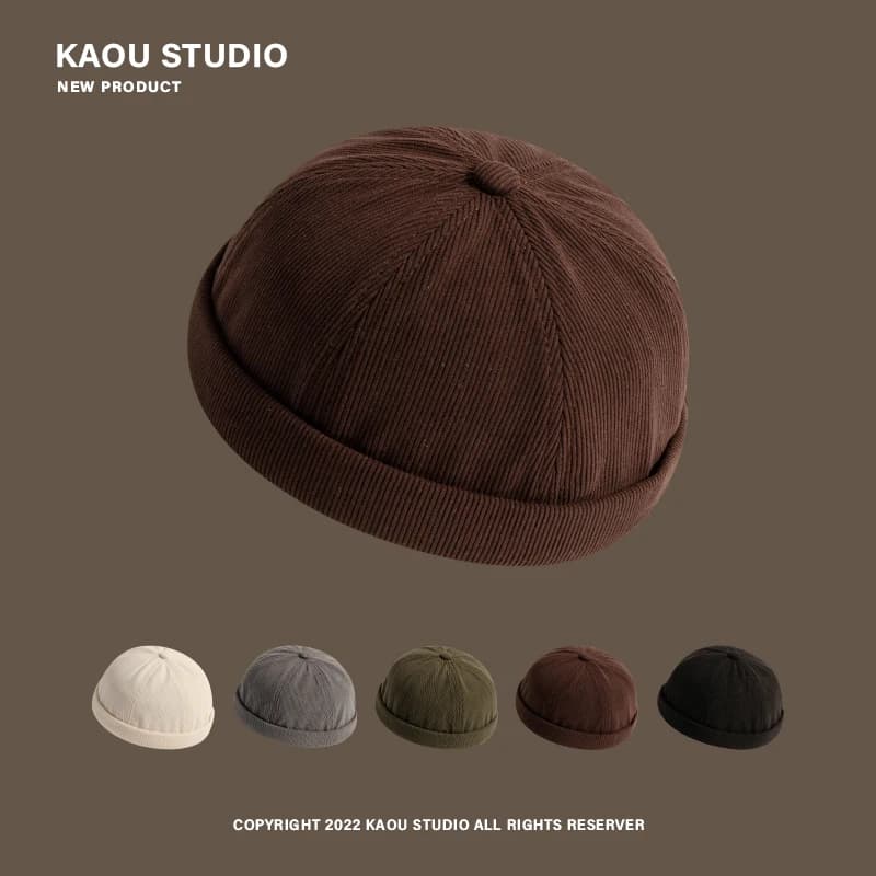 Velluto a coste Skullcap donna Yupi senza tesa moda tutto-fiammifero autunno e inverno cappello da padrone di casa cinese alla moda piccolo cappello rotondo da uomo