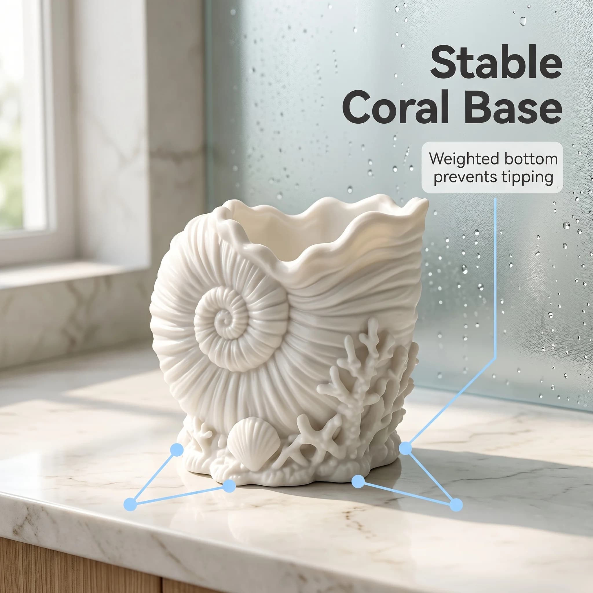 Shell Art Toothbrush Holder 3D Printed Bathroom Organizer Nautilus Toothpaste Storage Cup Coastal Home Decor