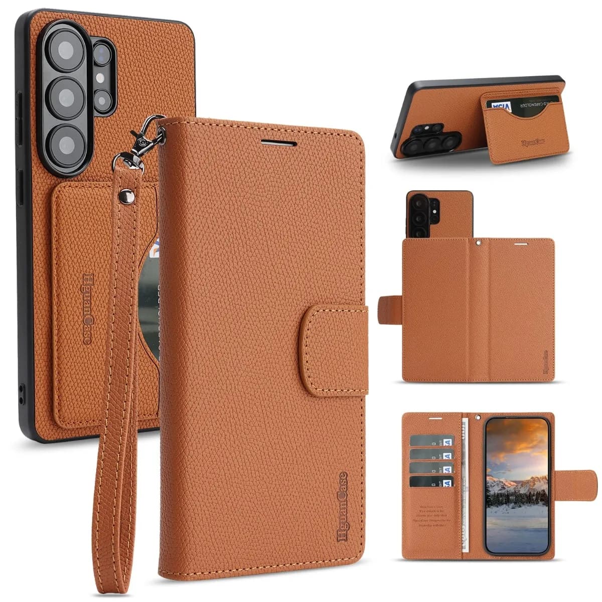 Custodia a Portafoglio Staccabile con Blocco RFID e Cinturino da Polso per Samsung Galaxy S26 Ultra S25 S24 Plus S23 S22 A17 A07 A57 A37