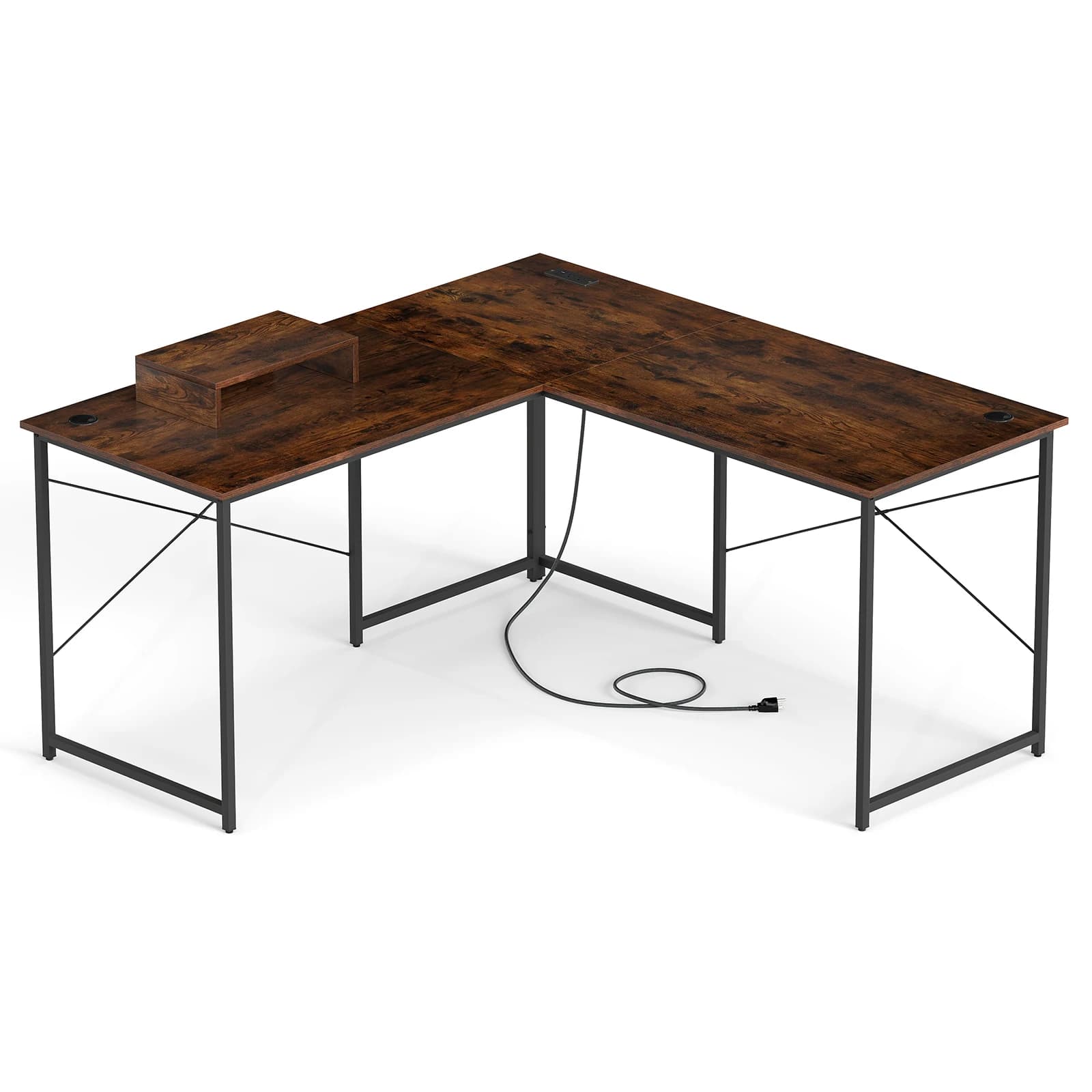 95 inch L-shaped reversible computer desk, long table monitor support for 2 people, white