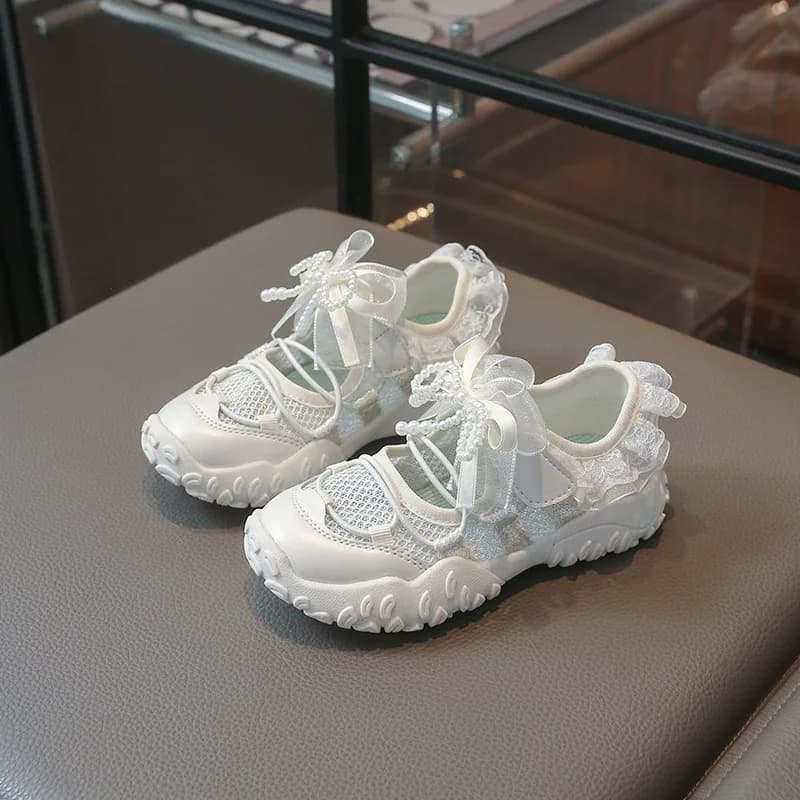 New Children Summer Sneakers School Ruffled Edge Girls Mesh Sandals Causal Breathable Non-slip Kid Princess Running Sports Shoes